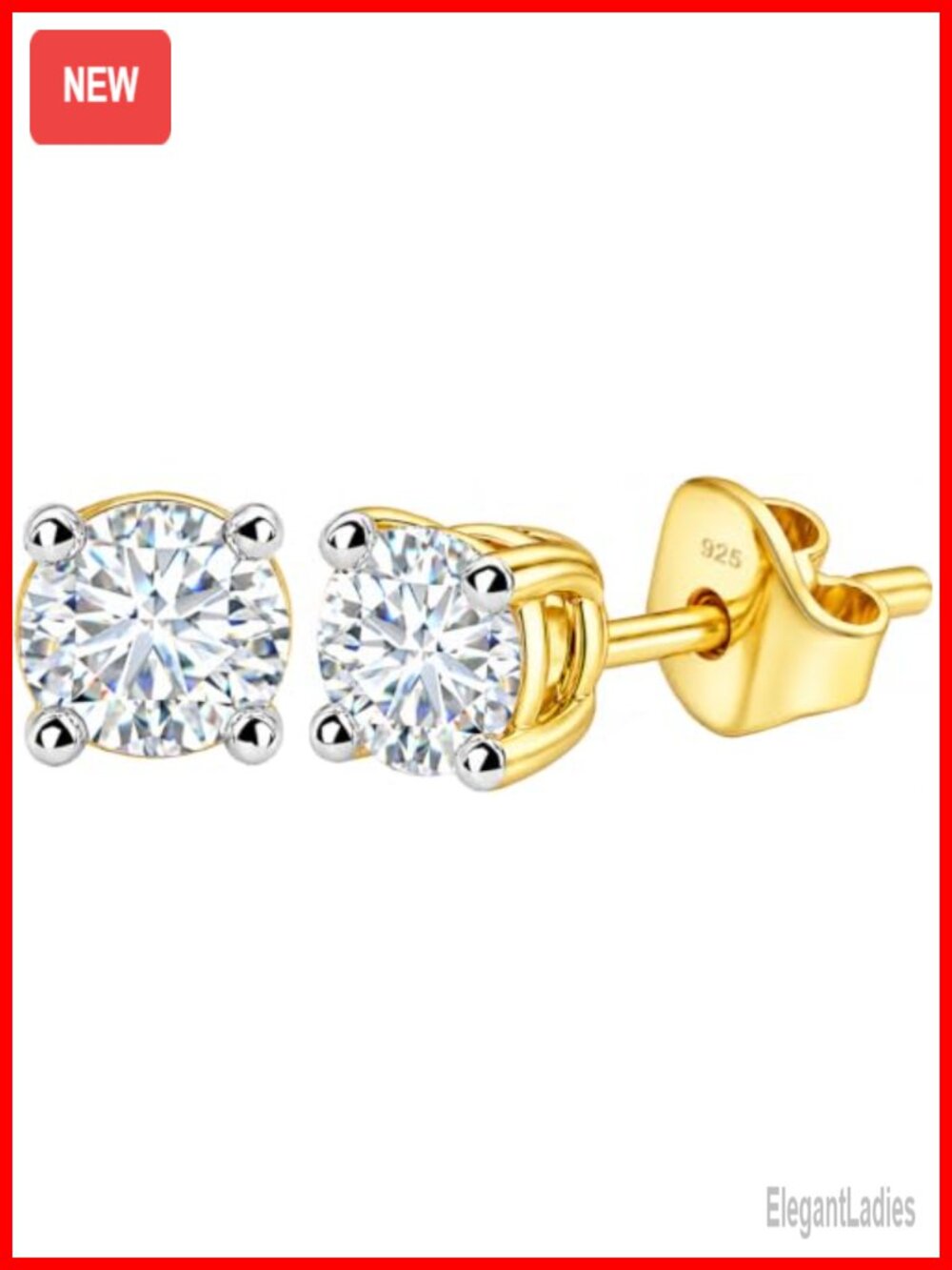 Lab Grown Diamond Stud Earrings 925 Sterling Silver 18K Yellow Gold Plated